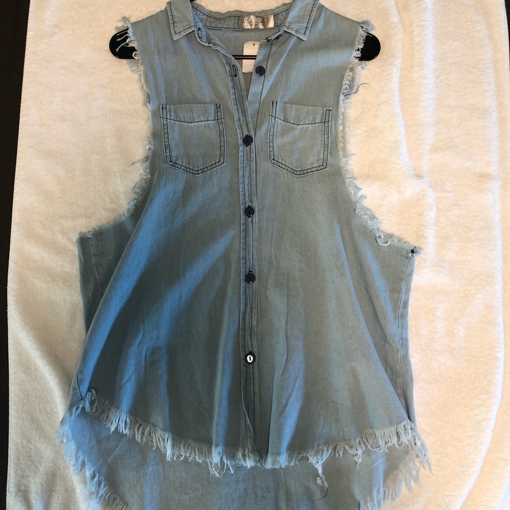 LF boutique chambray frayed vest XS